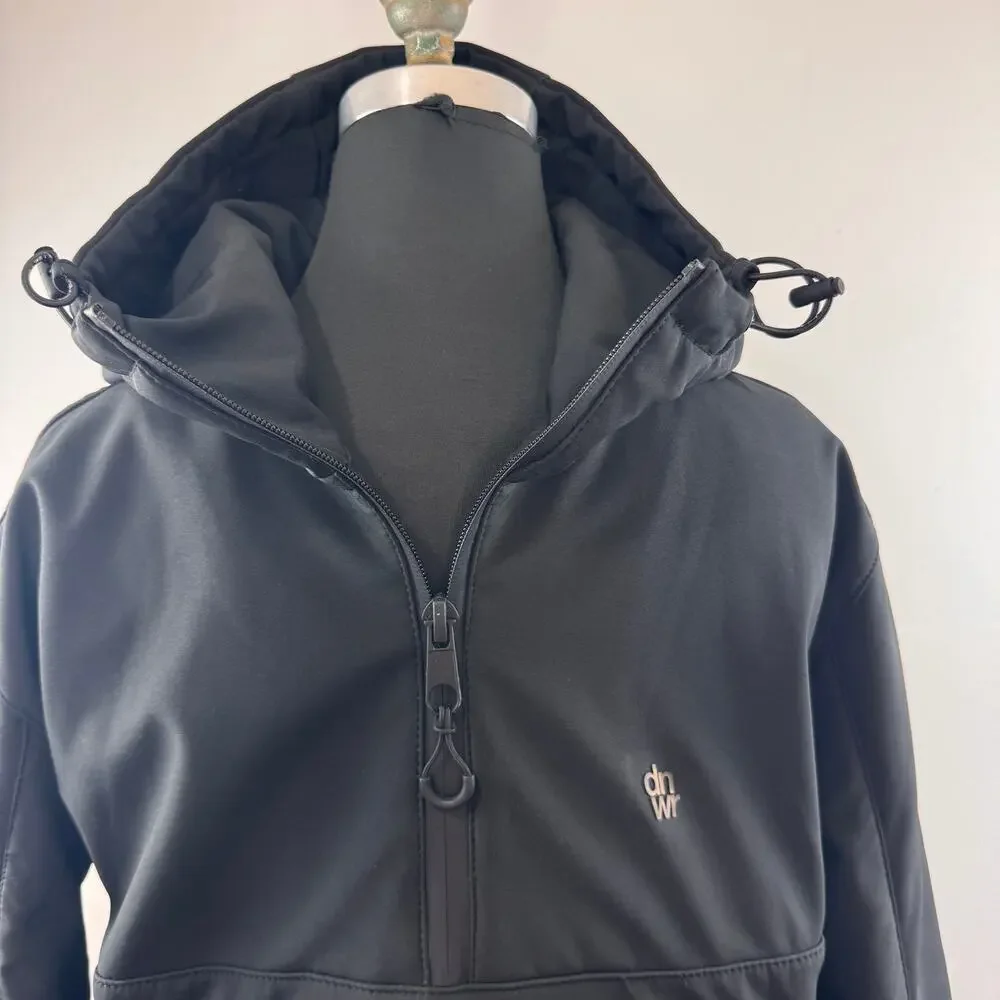 ZARA Men's DNWR Black Windbreaker Hooded Fleece Lined 1/4 Zip Pullover Small S